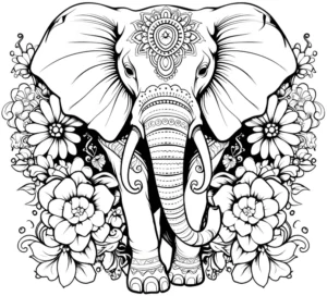 malvorlage-elefant-mit-blumen-und-mandala