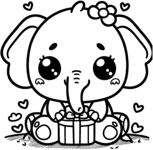 malvorlage-elefant-mit-geschenk-und-herzen