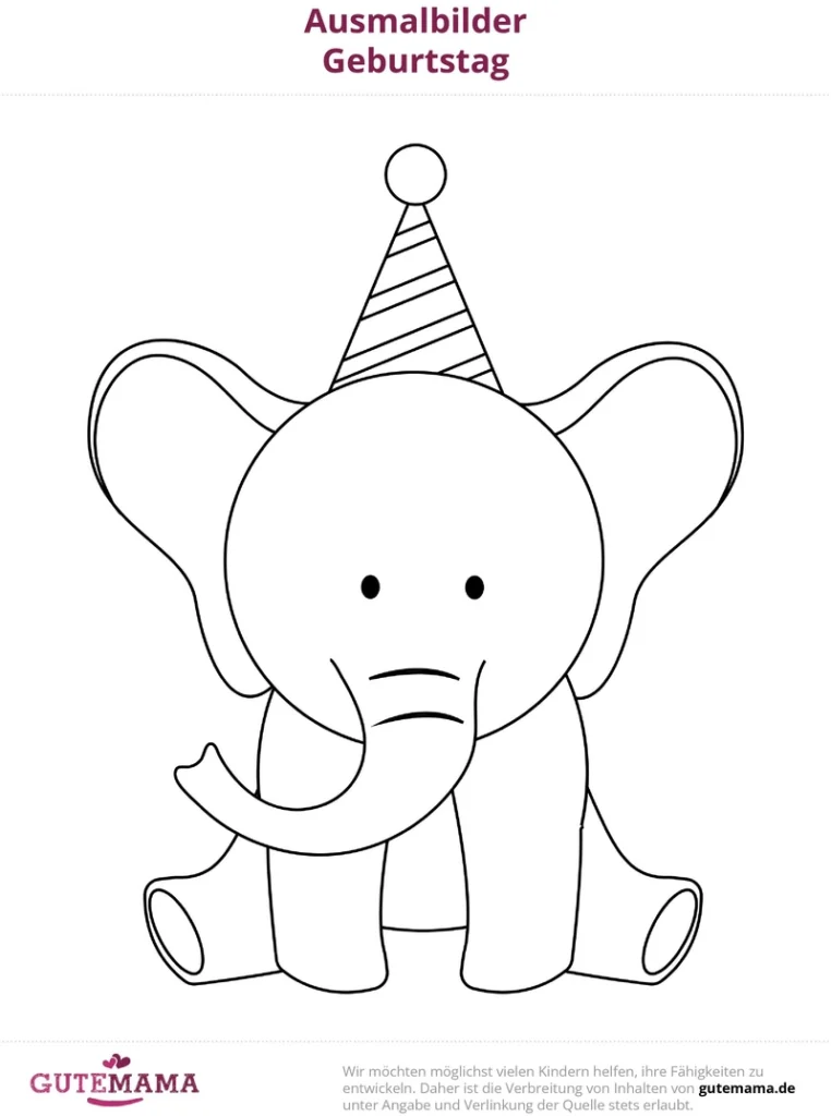 malvorlage-elefant-mit-hut-geburtstag
