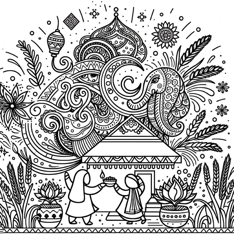 malvorlage-elefant-und-zeremonielle-szene