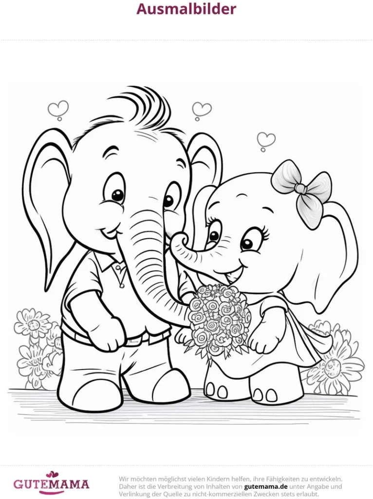 malvorlage-elefanten-herz-und-blumen