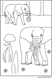 malvorlage-elefanten-in-der-natur