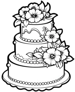 malvorlage-elegante-torte-mit-blumen