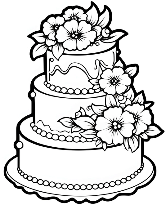 malvorlage-elegante-torte-mit-blumen