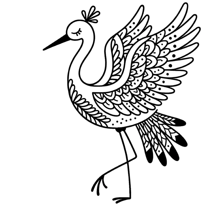 malvorlage-eleganter-vogel-mit-kunstvollen-fluegeln