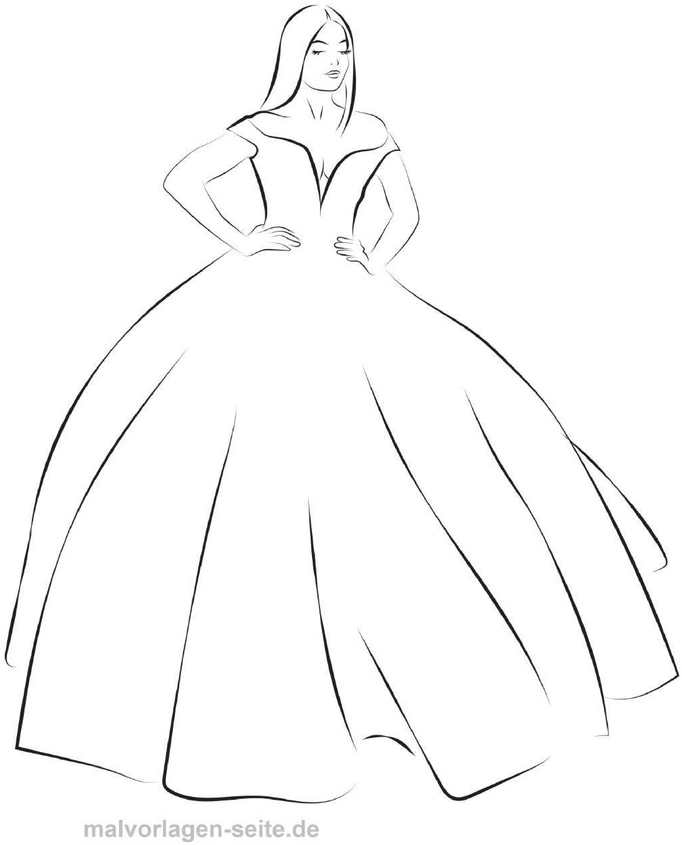 malvorlage-elegantes-ballkleid-zum-ausmalen