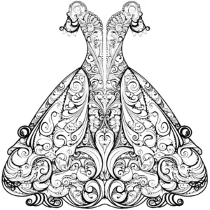 malvorlage-elegantes-kleid-mit-floralen-mustern