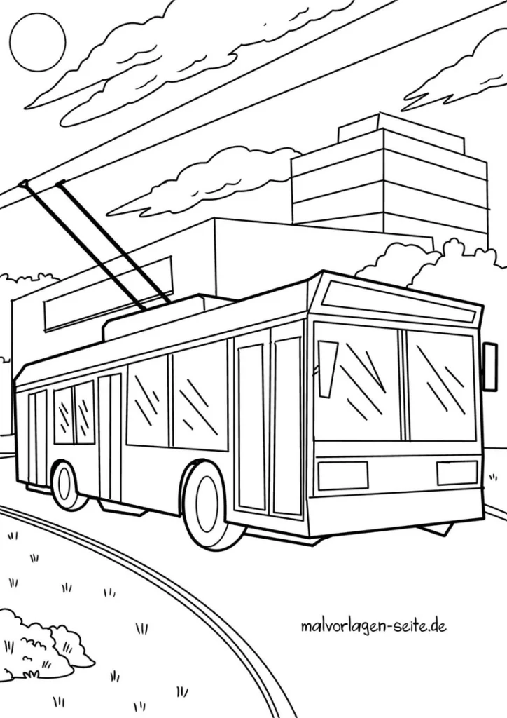 malvorlage-elektrobus-in-der-stadt