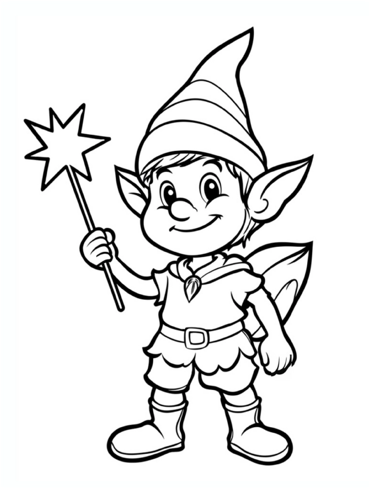 malvorlage-elf-mit-zauberstab-und-magischer-muetze