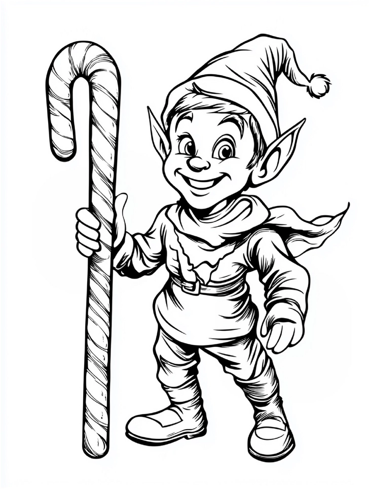 malvorlage-elf-mit-zuckerstange-weihnachten