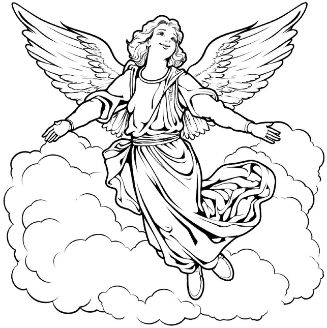 malvorlage-engel-ausgebreitete-fluegel-in-den-wolken