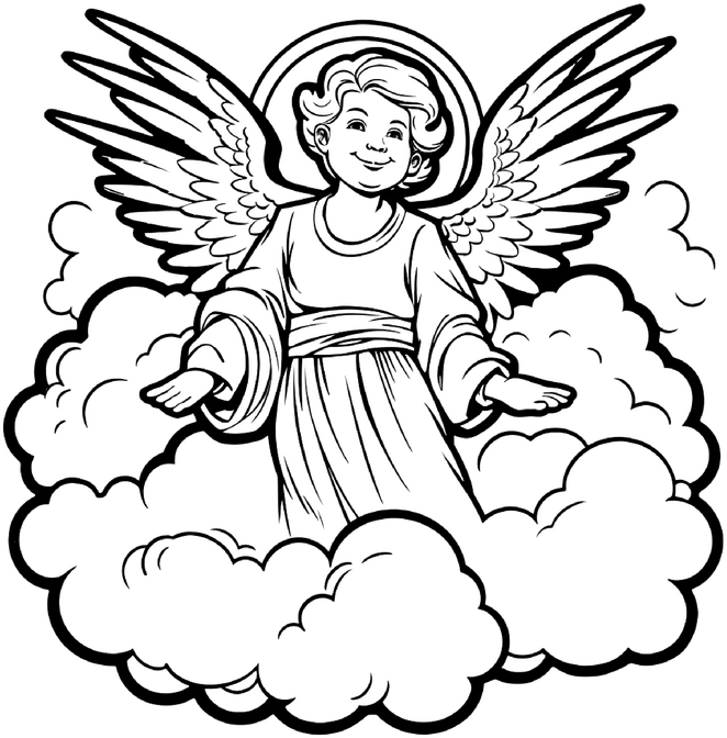 malvorlage-engel-in-wolken-mit-offenen-armen