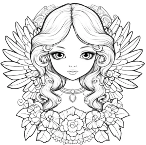 malvorlage-engel-mit-blumen-und-fluegel