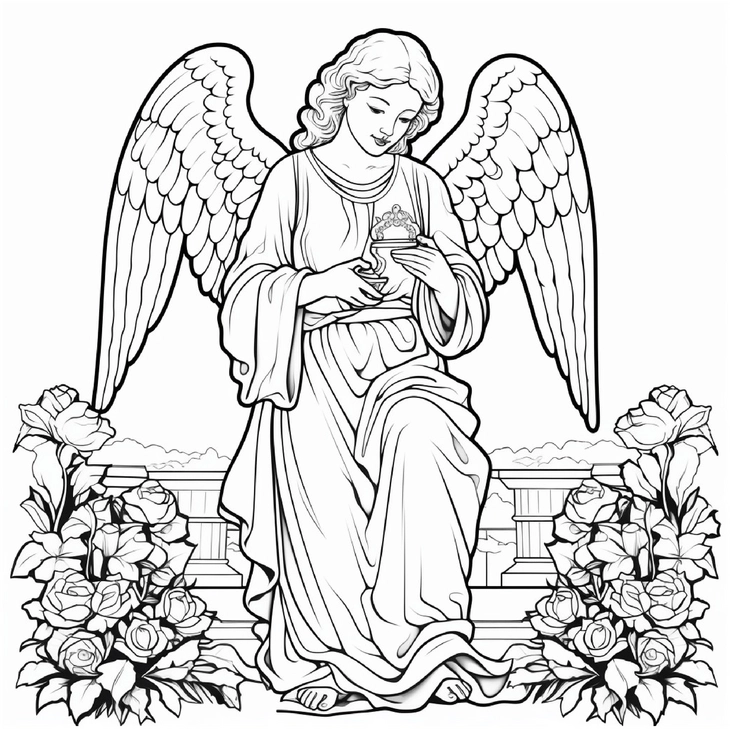 malvorlage-engel-mit-rosen-und-schatulle