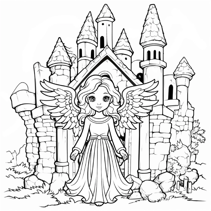 malvorlage-engel-vor-maerchenburg