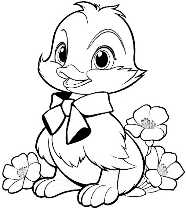 malvorlage-entchen-blumen-sitzen