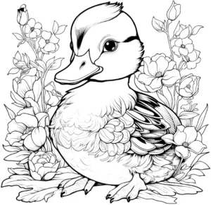 malvorlage-ente-blumen-ausmalbild