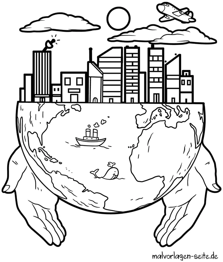 malvorlage-erde-in-haenden-stadt-und-umwelt