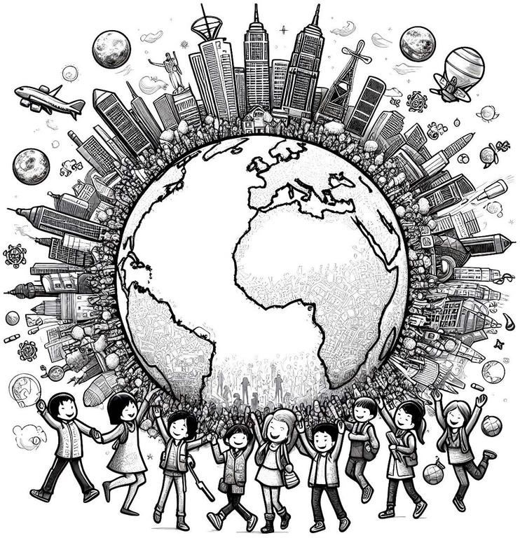 malvorlage-erde-kinder-stadtlandschaft