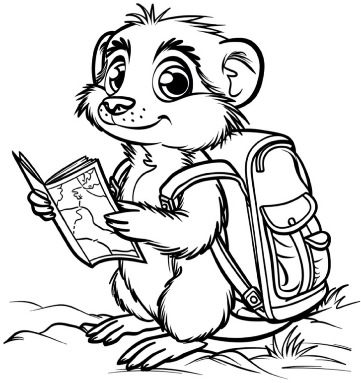 malvorlage-erdmaennchen-mit-karte-und-rucksack