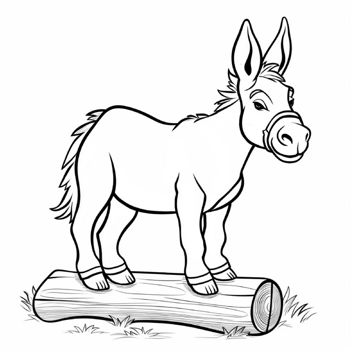 malvorlage-esel-auf-baumstamm
