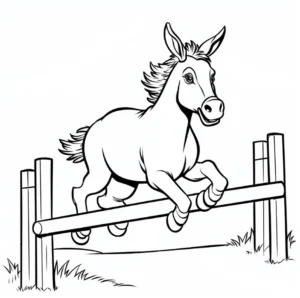 malvorlage-esel-beim-springen-ueber-ein-hindernis
