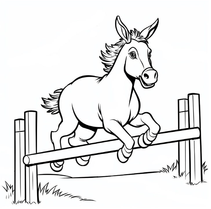 malvorlage-esel-beim-springen-ueber-ein-hindernis