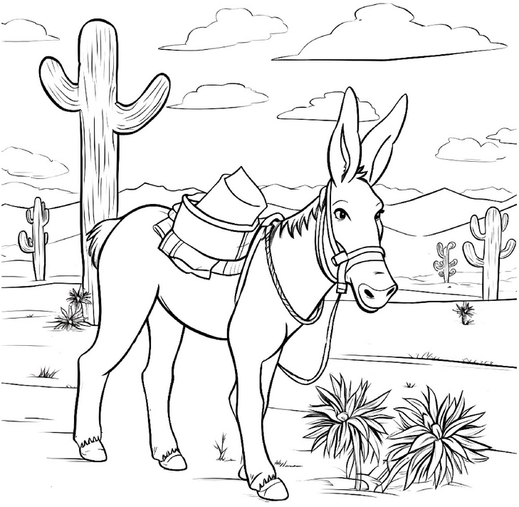 malvorlage-esel-in-wuestenlandschaft
