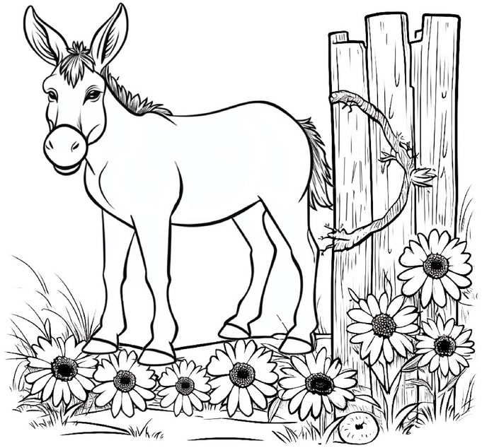 malvorlage-esel-und-blumenwiese