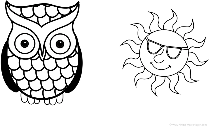 malvorlage-eule-sonne-mit-sonnenbrille