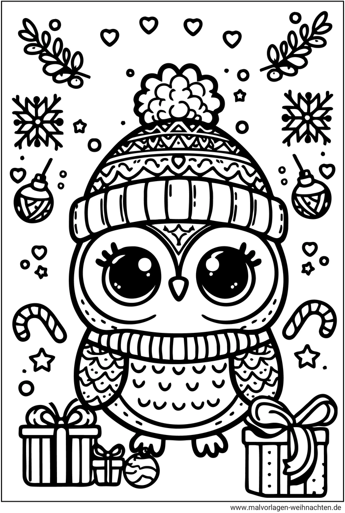 malvorlage-eule-weihnachten-festliche-motive