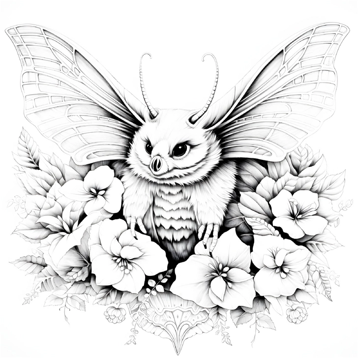 malvorlage-fabelhaftes-wesen-mit-blumen