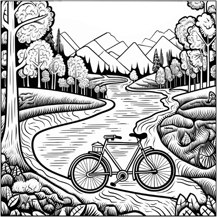 malvorlage-fahrrad-in-der-natur