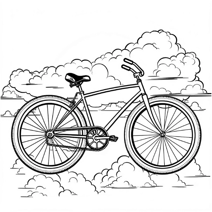 malvorlage-fahrrad-ueber-wolken