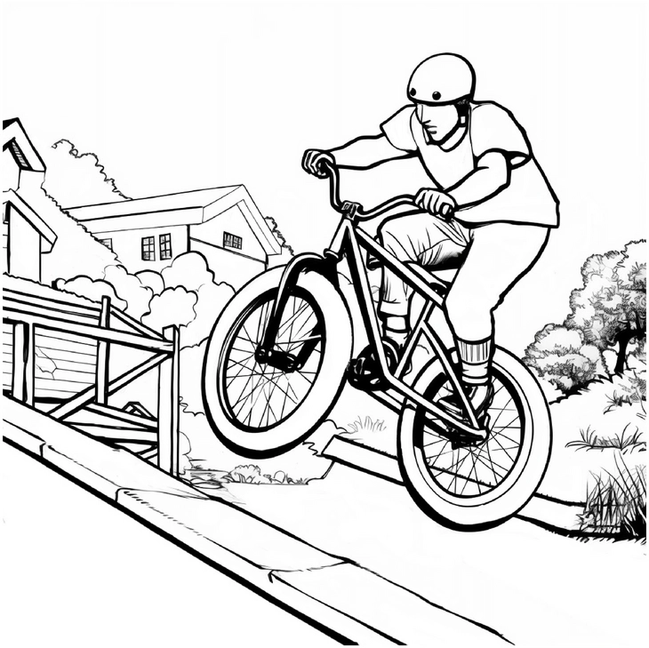 malvorlage-fahrradfahrer-beim-stunt-sprung