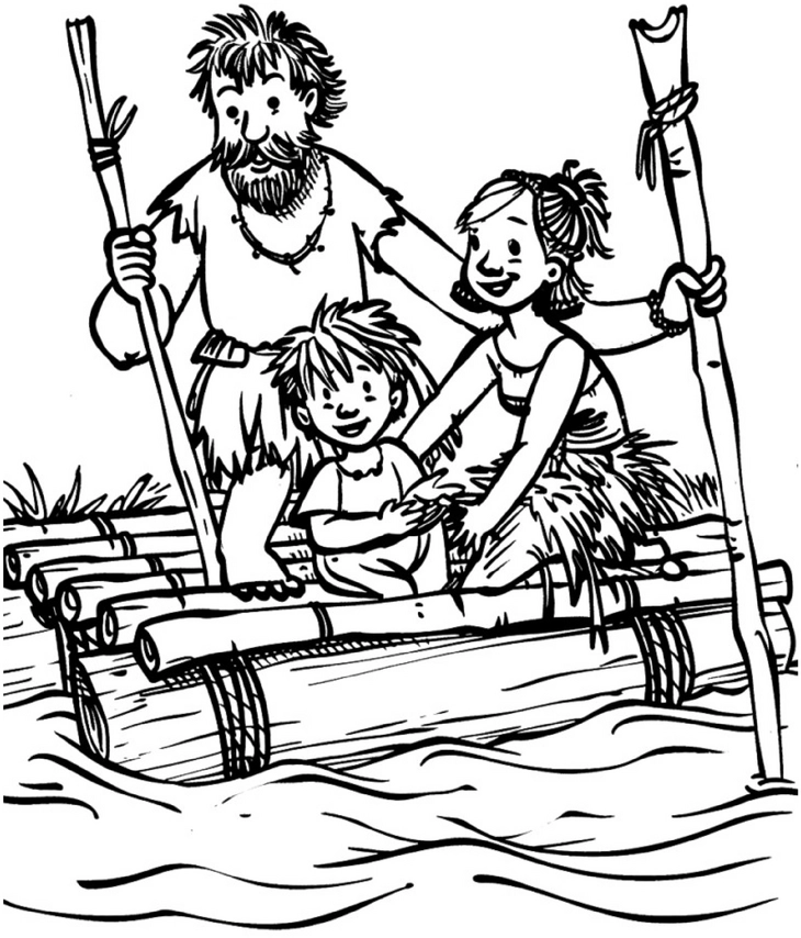 malvorlage-familie-auf-floesschen-in-der-steinzeit