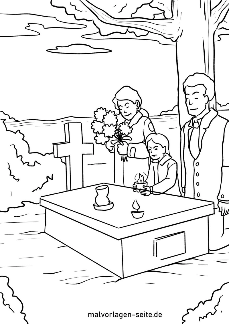 malvorlage-familie-trauerfeier-mit-kinder-kerzen