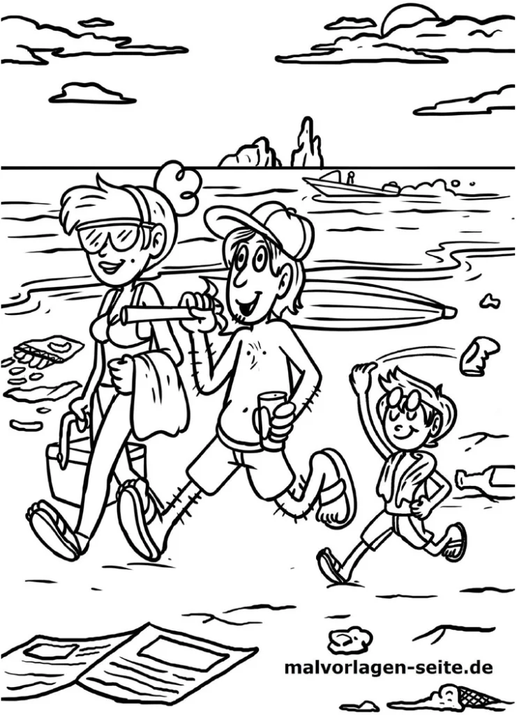 malvorlage-familienausflug-am-strand