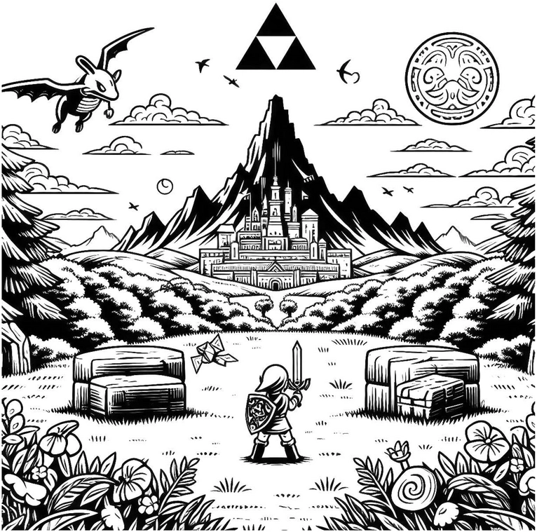 malvorlage-fantasie-abenteuer-mit-krieger-und-burg