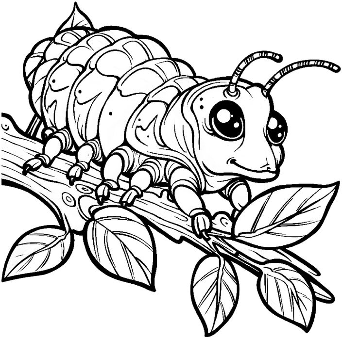 malvorlage-fantasie-insekt-auf-einem-ast
