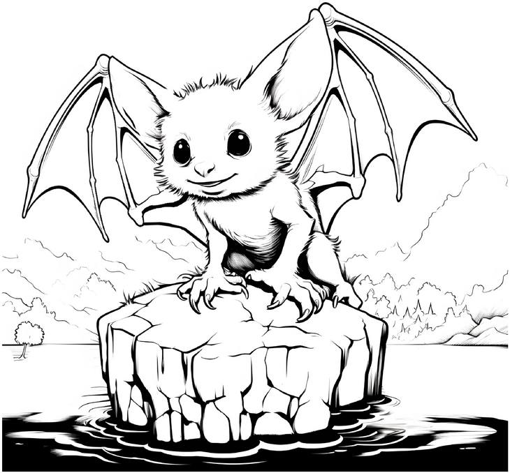 malvorlage-fantasie-wesen-mit-fluegeln-auf-felsen