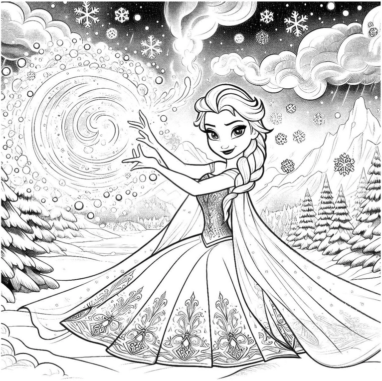 malvorlage-fantasiefigur-schneesturm-winterlandschaft