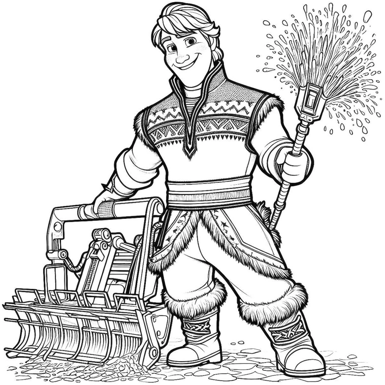 malvorlage-fantasievoller-charakter-mit-schneeschieber-und-besen