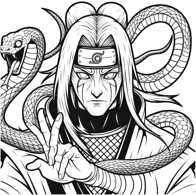 malvorlage-fantastischer-charakter-mit-schlange