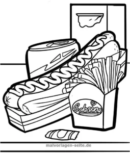 malvorlage-fastfood-hotdog-pommes-ausmalen