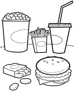 malvorlage-fastfood-popcorn-burger-ausmalen