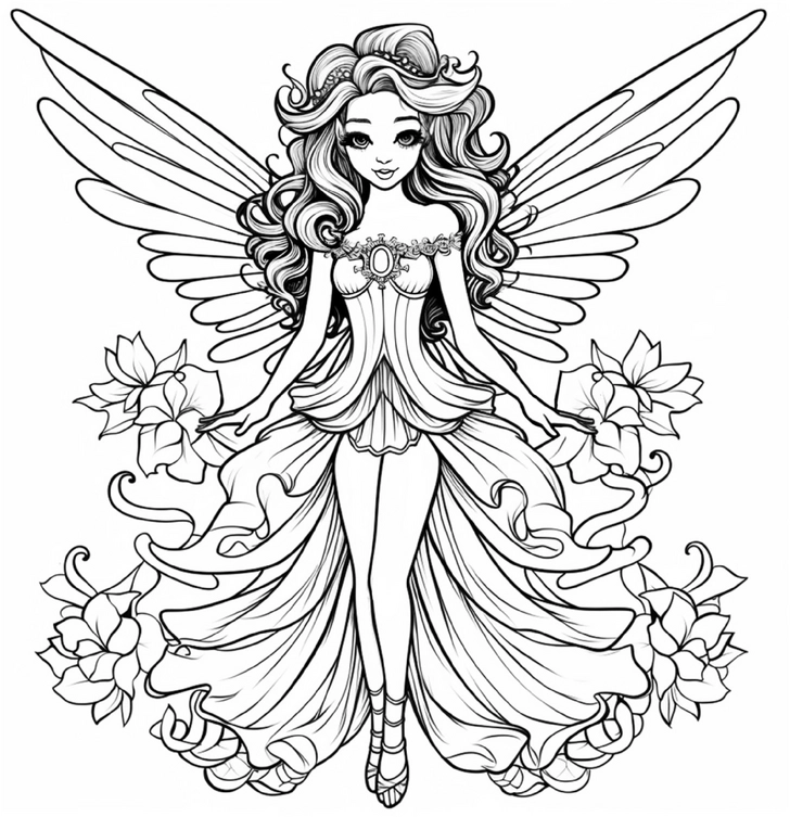 malvorlage-fee-blumen-fluegel