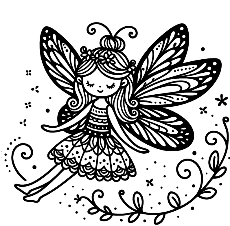 malvorlage-fee-bunte-fluegel-ausmalen