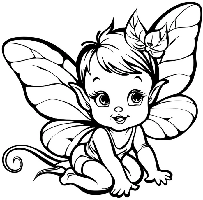 malvorlage-fee-maedchen-mit-bunten-fluegeln