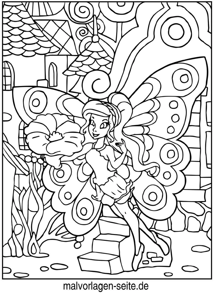 malvorlage-fee-mit-bunten-fluegeln-und-fantasievollem-hintergrund